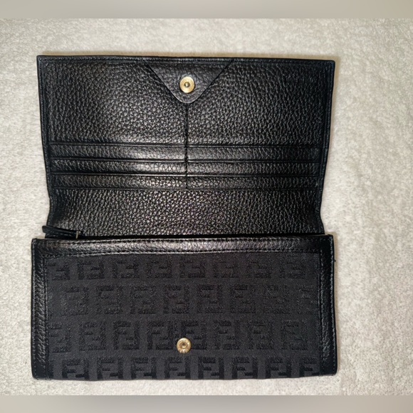 Fendi COA Black Zucchino cloth/leather bifold long wallet… - Picture 5 of 16
